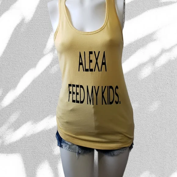 yellow medium Alexa feed my kids cotton blend racerback tank - Picture 7 of 8